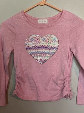 5 for $20! btween Pink Long Sleeve Sequin Heart Top